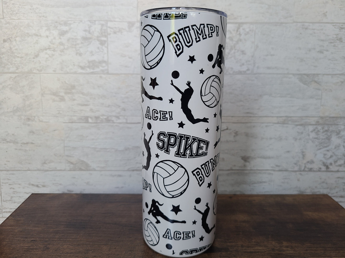 Personalized Volleyball Black and White 20 oz Skinny Tumbler