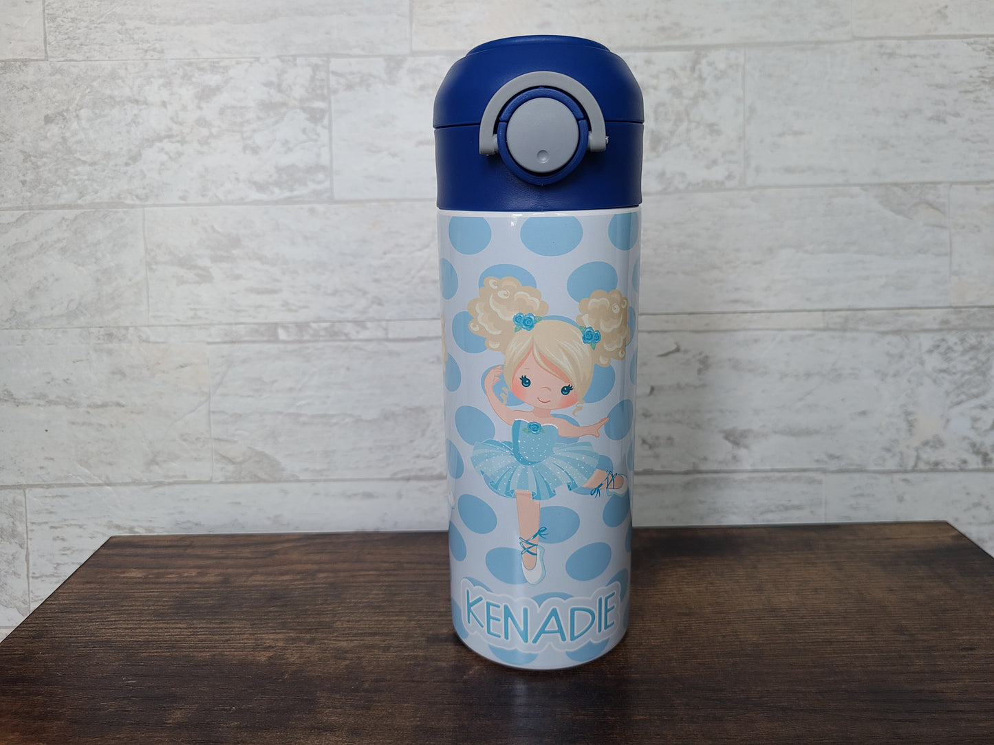 Personalized Blue Ballerina Water Bottle - 12 oz Flip Top Water Bottle with Straw