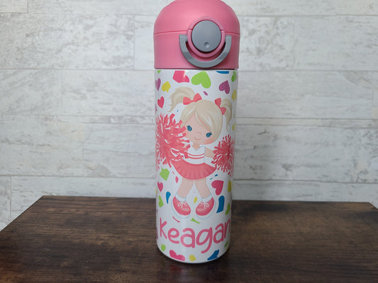 Personalized Cheerleader Water Bottle - 12 oz Flip Top Water Bottle with Straw
