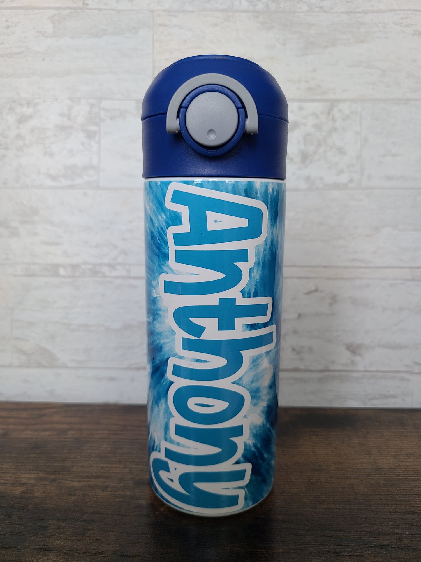 Blue Tie Dye Personalized Water Bottle