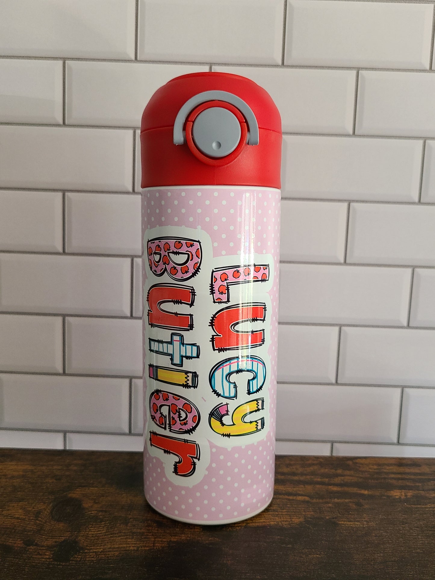 Pink School Days Personalized Water Bottle - 12 oz Flip Top Water Bottle with Straw