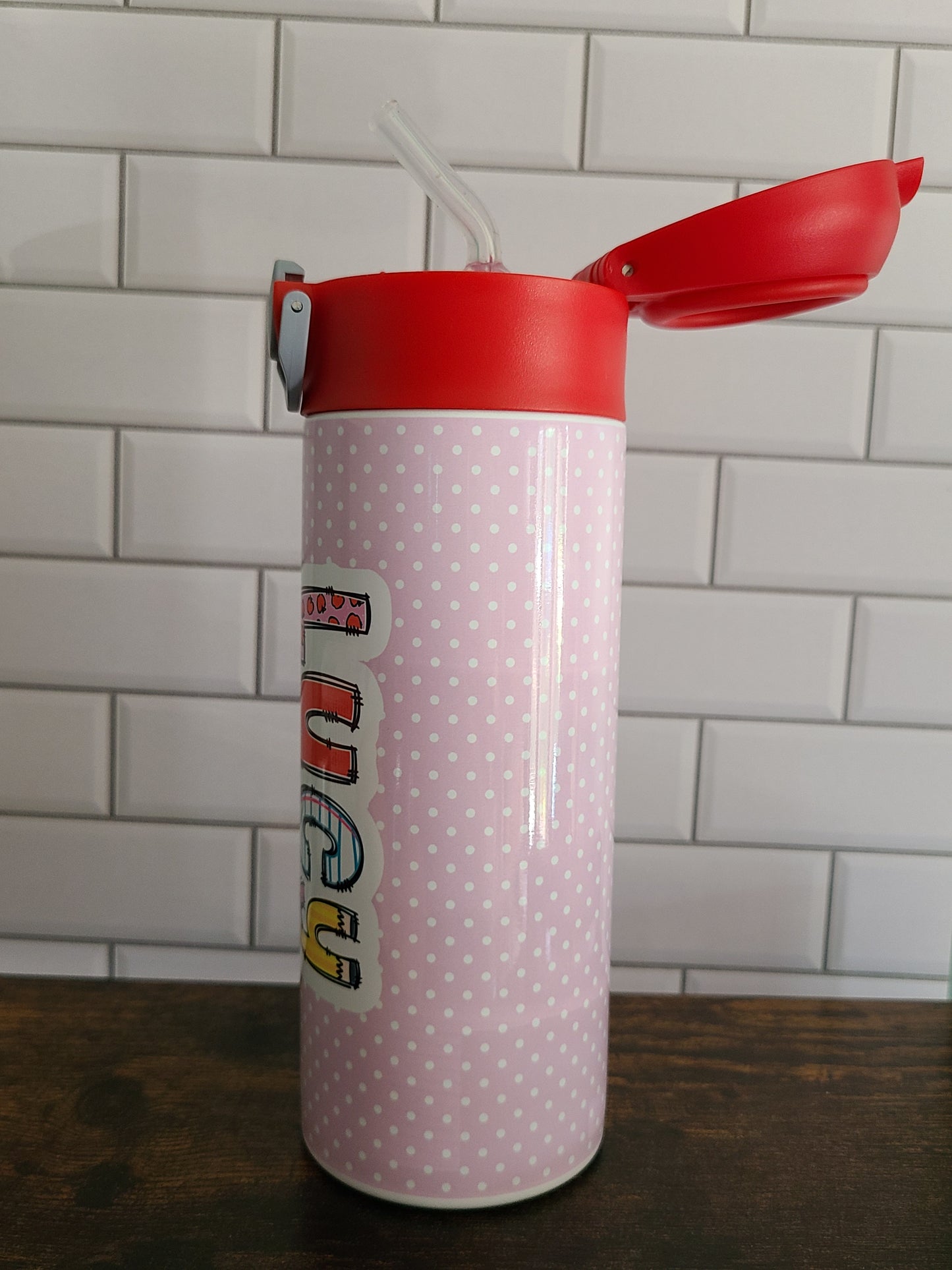 Pink School Days Personalized Water Bottle - 12 oz Flip Top Water Bottle with Straw