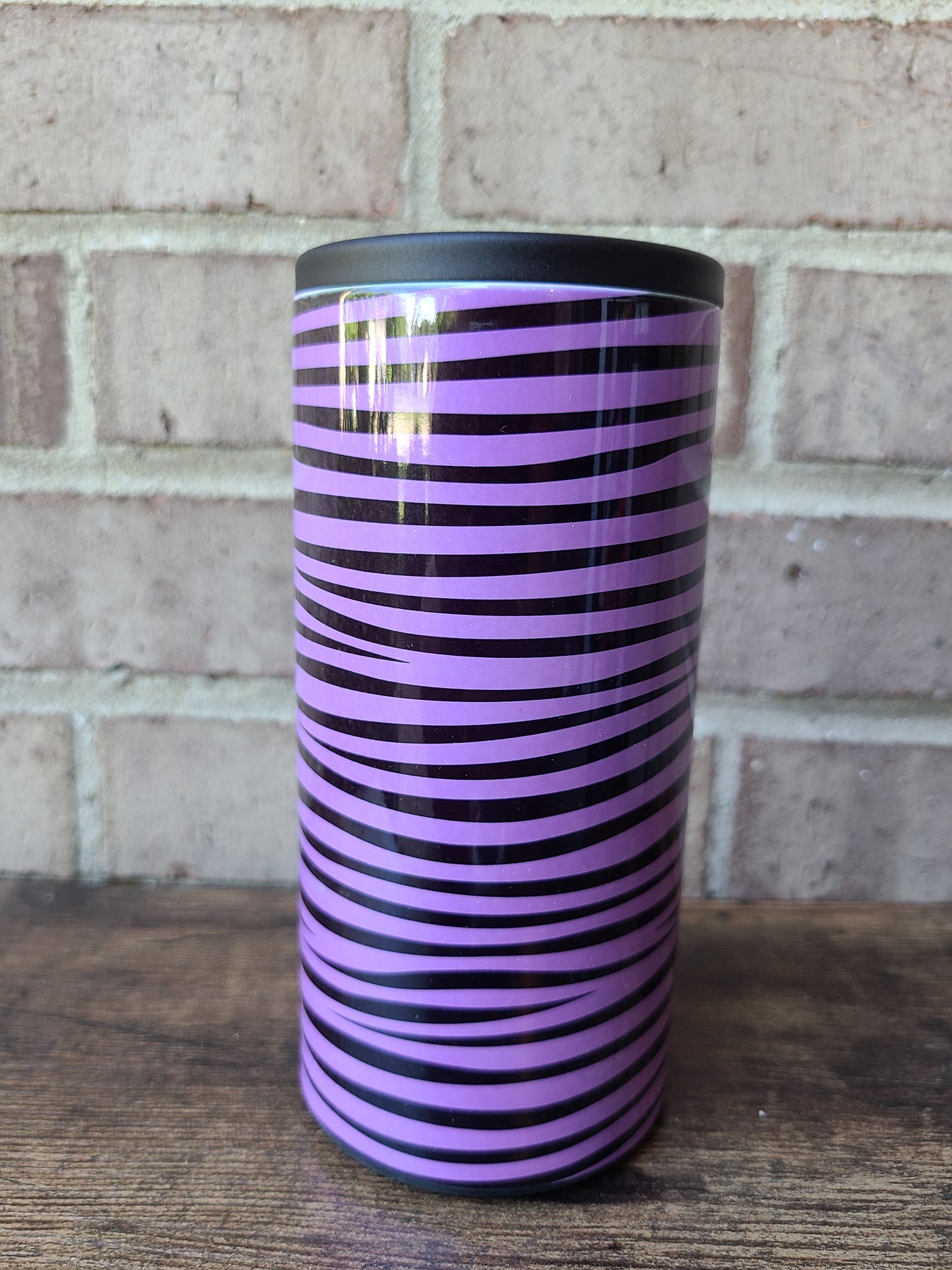 Purple Zebra Print Skinny Can Cooler