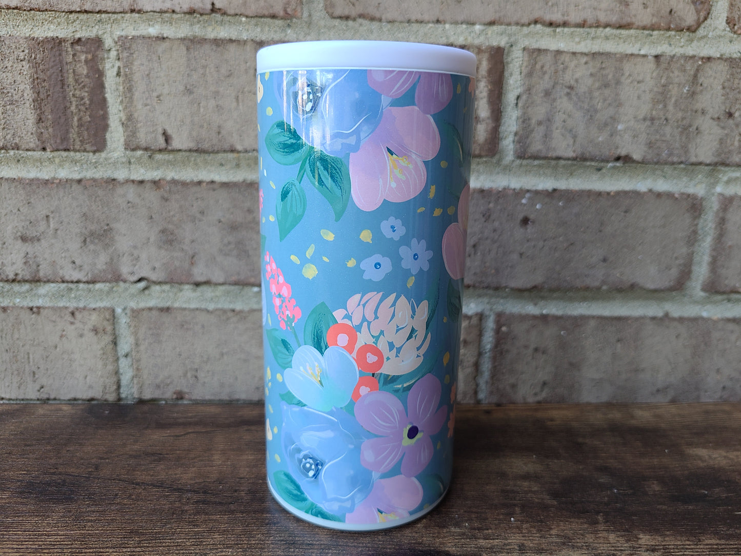 Teal Floral Skinny Can Cooler