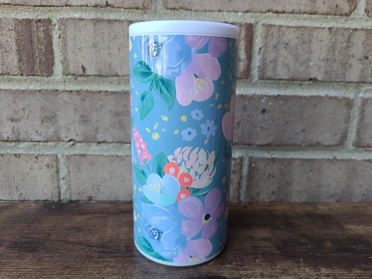 Teal Floral Skinny Can Cooler