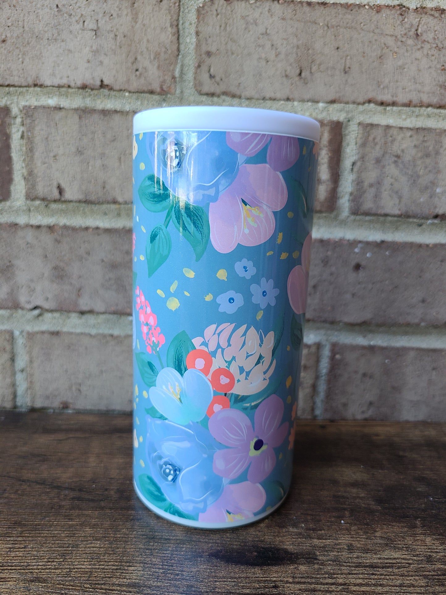 Teal Floral Skinny Can Cooler