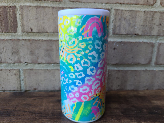 Neon Leopard Print and Rainbows Skinny Can Cooler