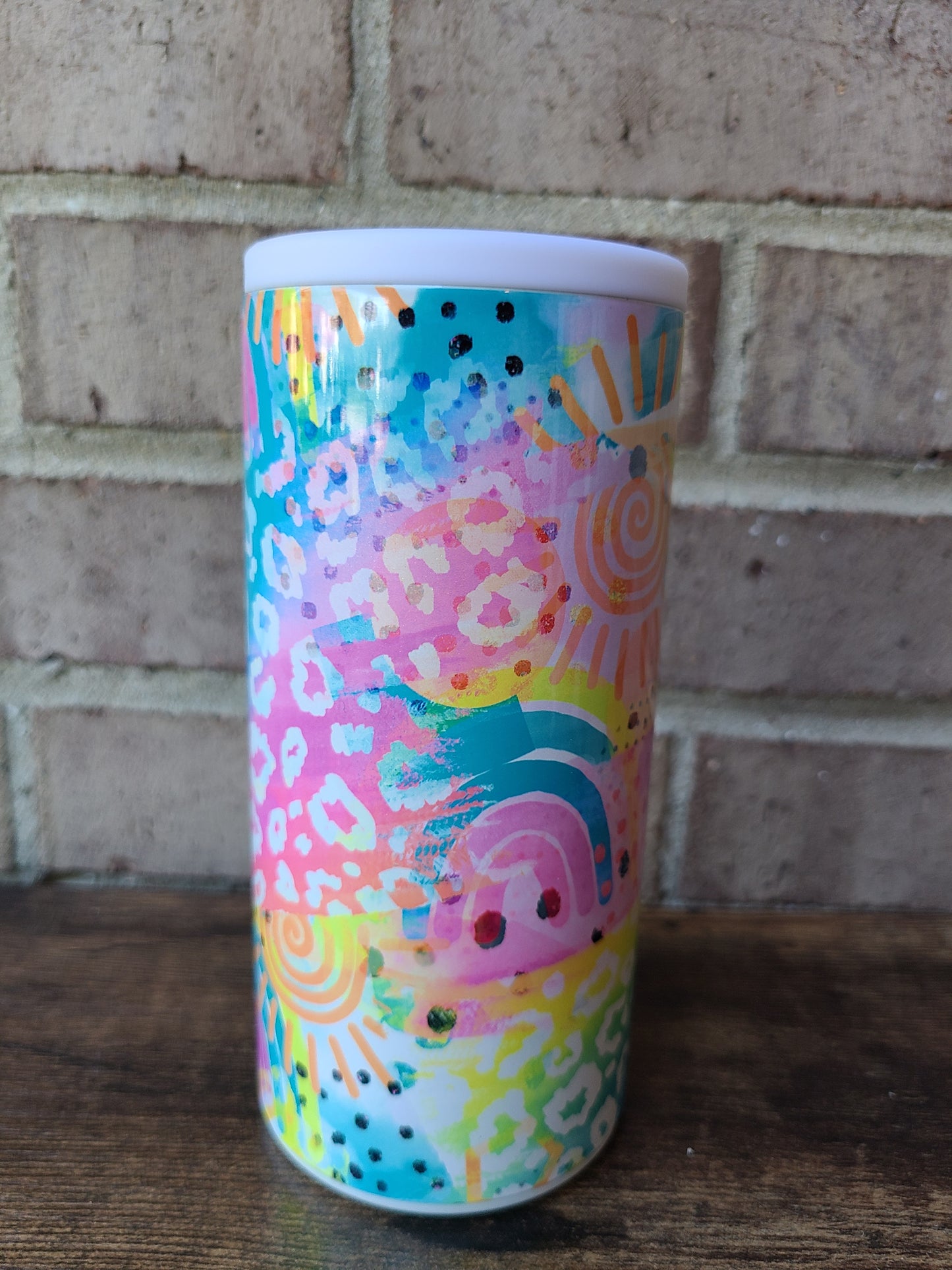 Neon Leopard Print and Rainbows Skinny Can Cooler