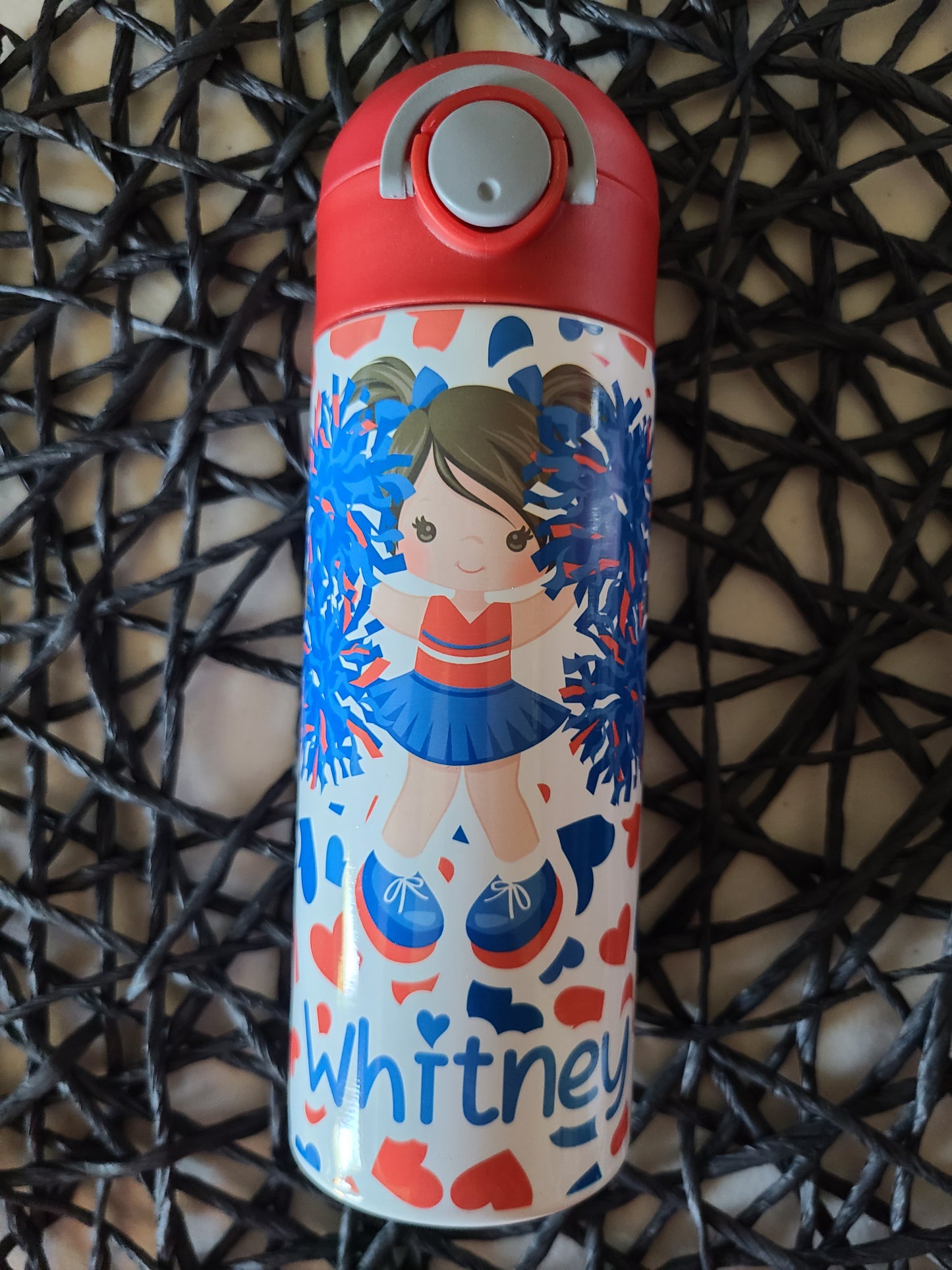 Personalized Cheerleader Water Bottle - 12 oz Flip Top Water Bottle with Straw