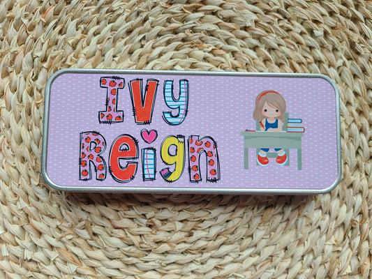 School Days Personalized Tin Pencil Case