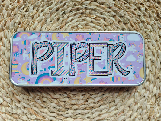 Unicorns Personalized Tin Pencil Case