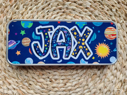 Planets Personalized Tin Pencil Case