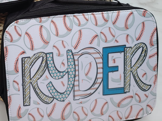 Baseball Personalized Lunch Bag with Blue Font