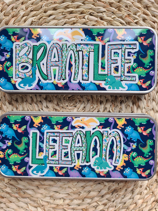 Green Dinosaurs Personalized Tin Pencil Case