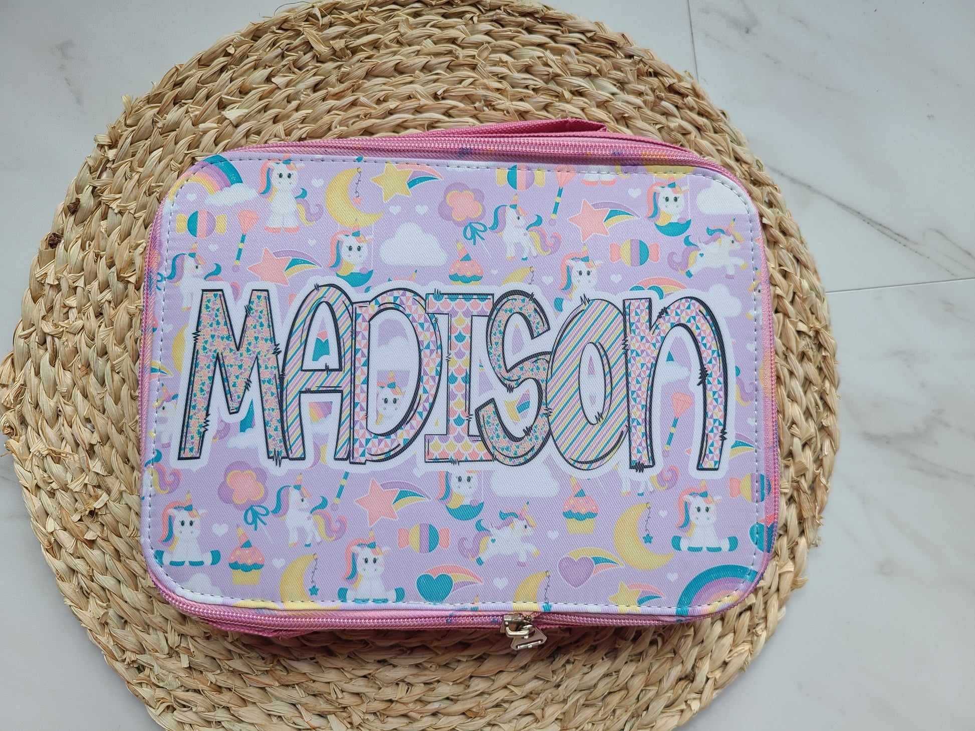 unicorn lunch bag personalized with your child's name
