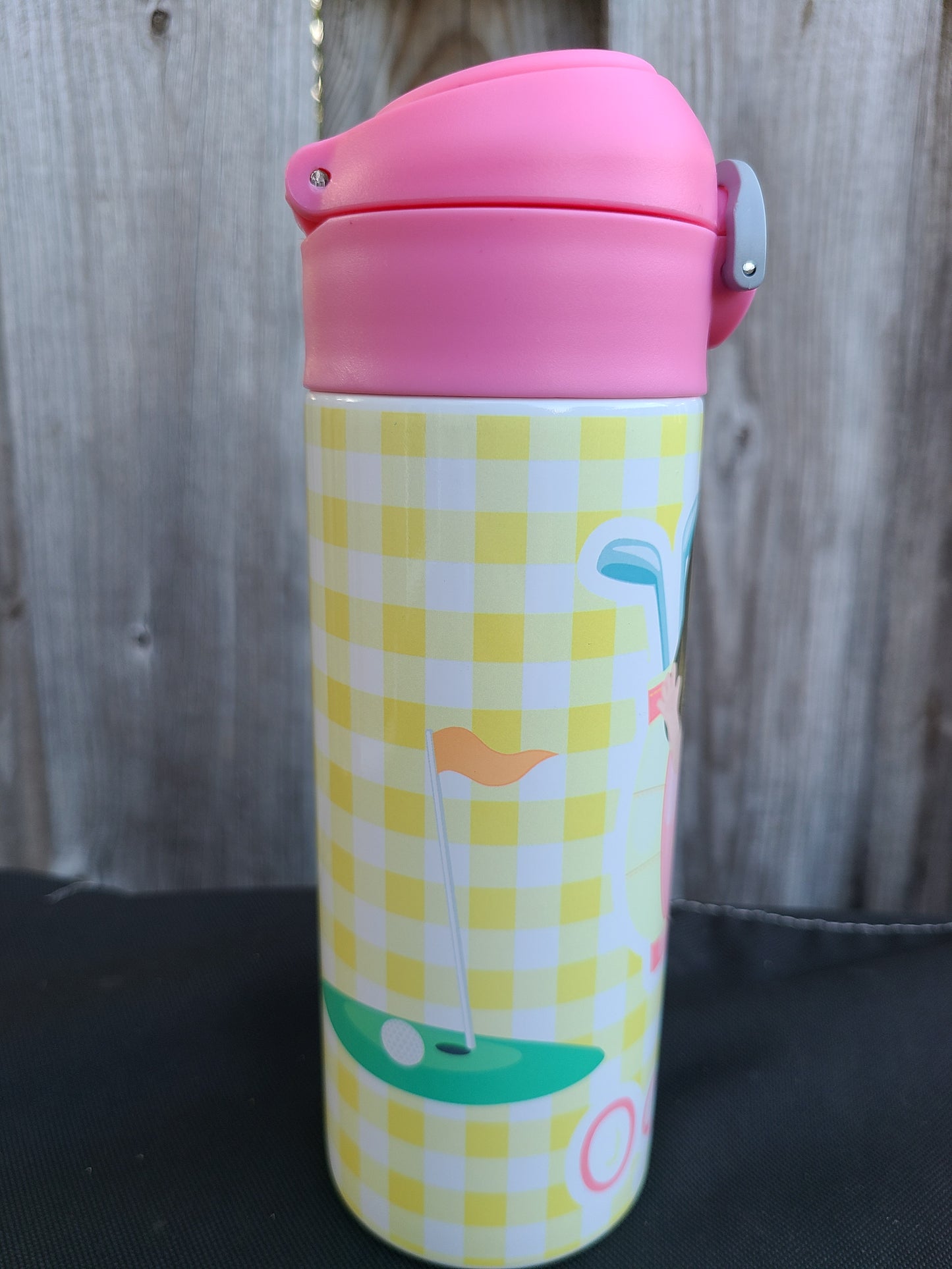Child Golfer Water Bottle - 12 oz Flip Top Water Bottle with Straw
