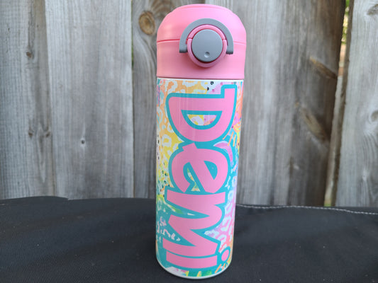 Rainbows and Bright Colors Flip Top Water Bottle - Personalized