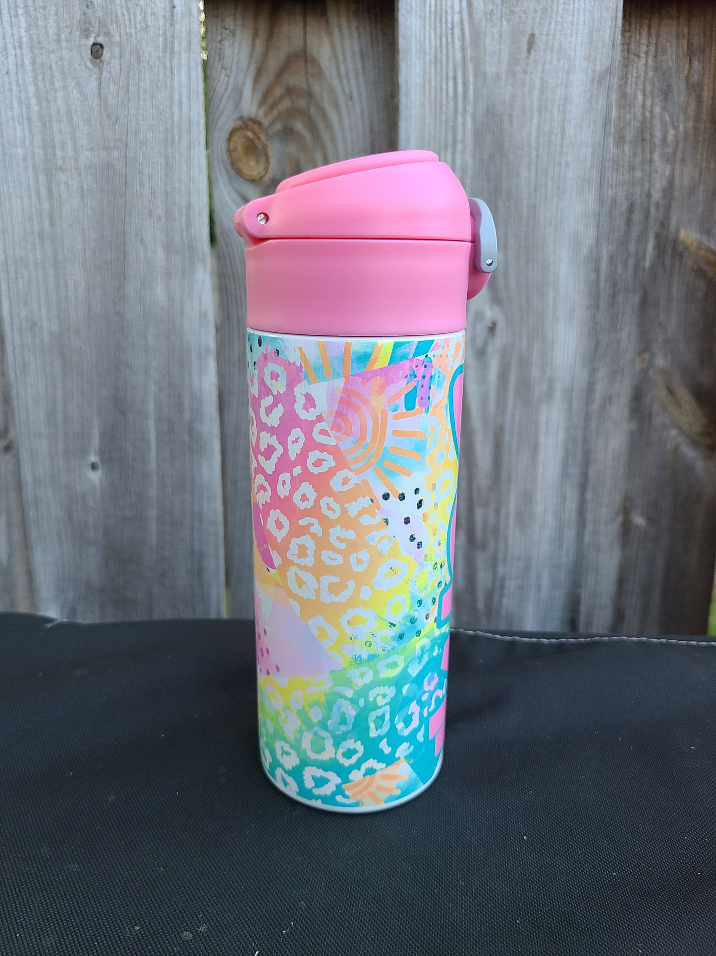 Rainbows and Bright Colors Flip Top Water Bottle - Personalized