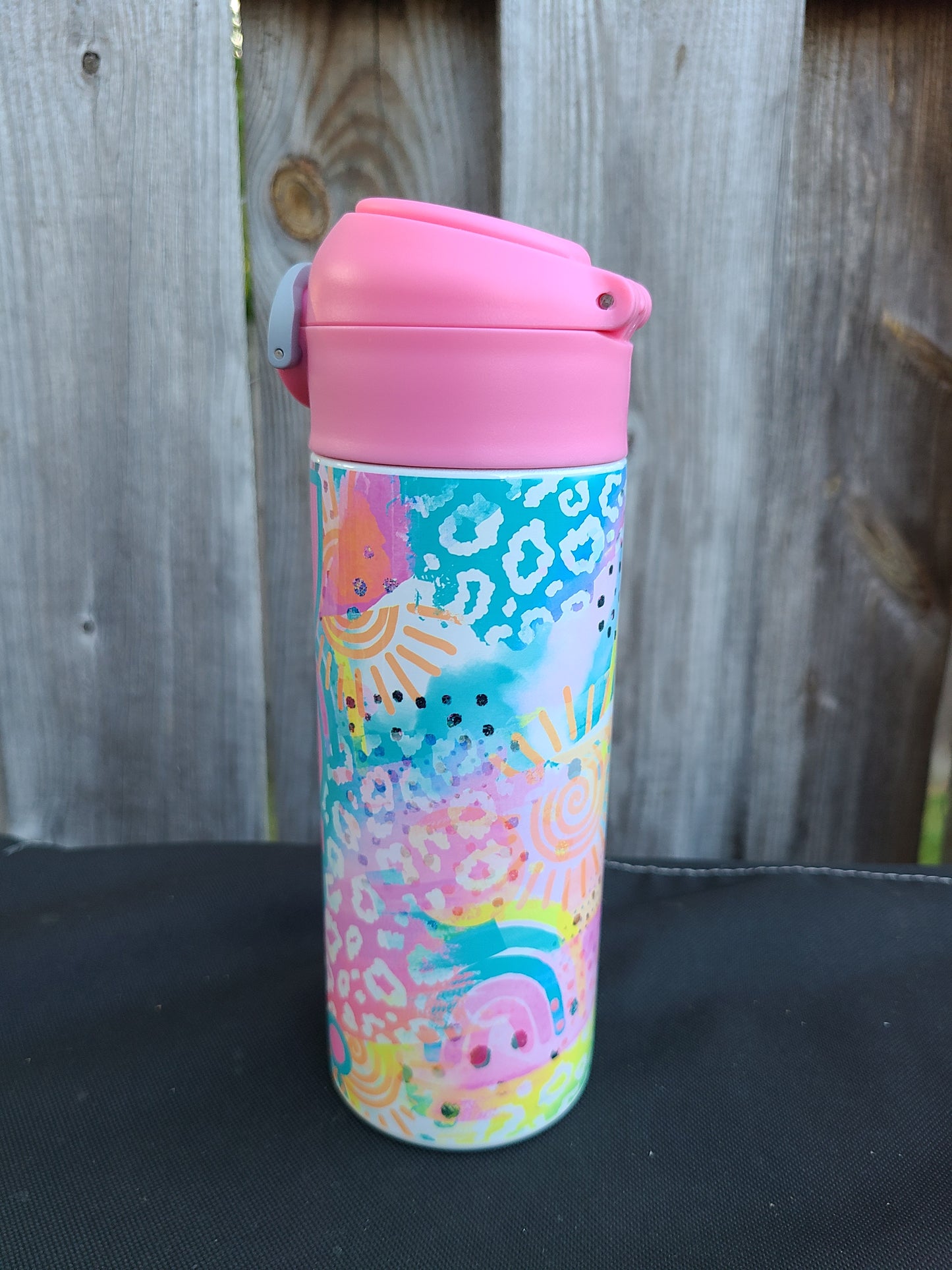 Rainbows and Bright Colors Flip Top Water Bottle - Personalized