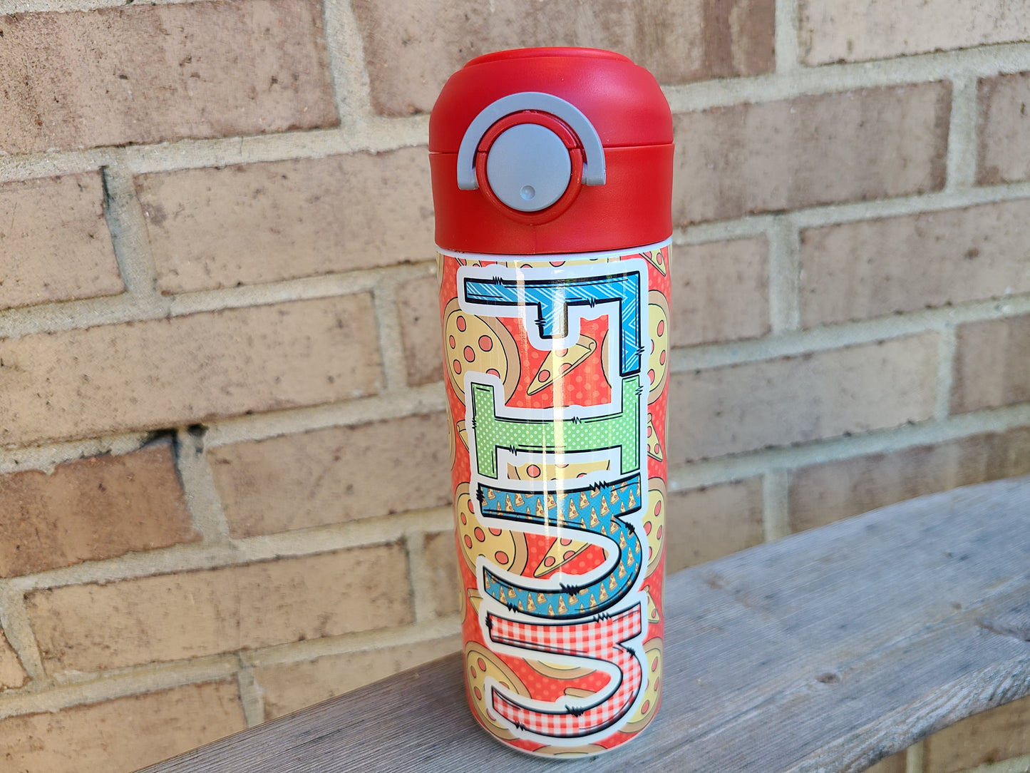 Pizza Themed Flip Top Water Bottle - Personalized