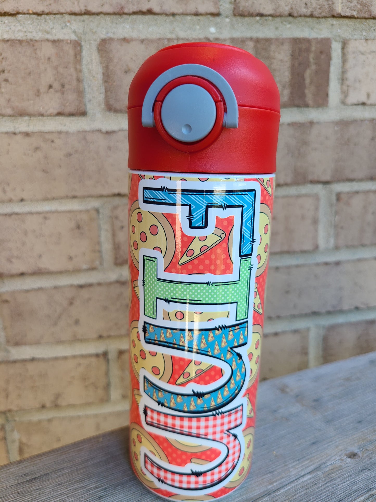 Pizza Themed Flip Top Water Bottle - Personalized