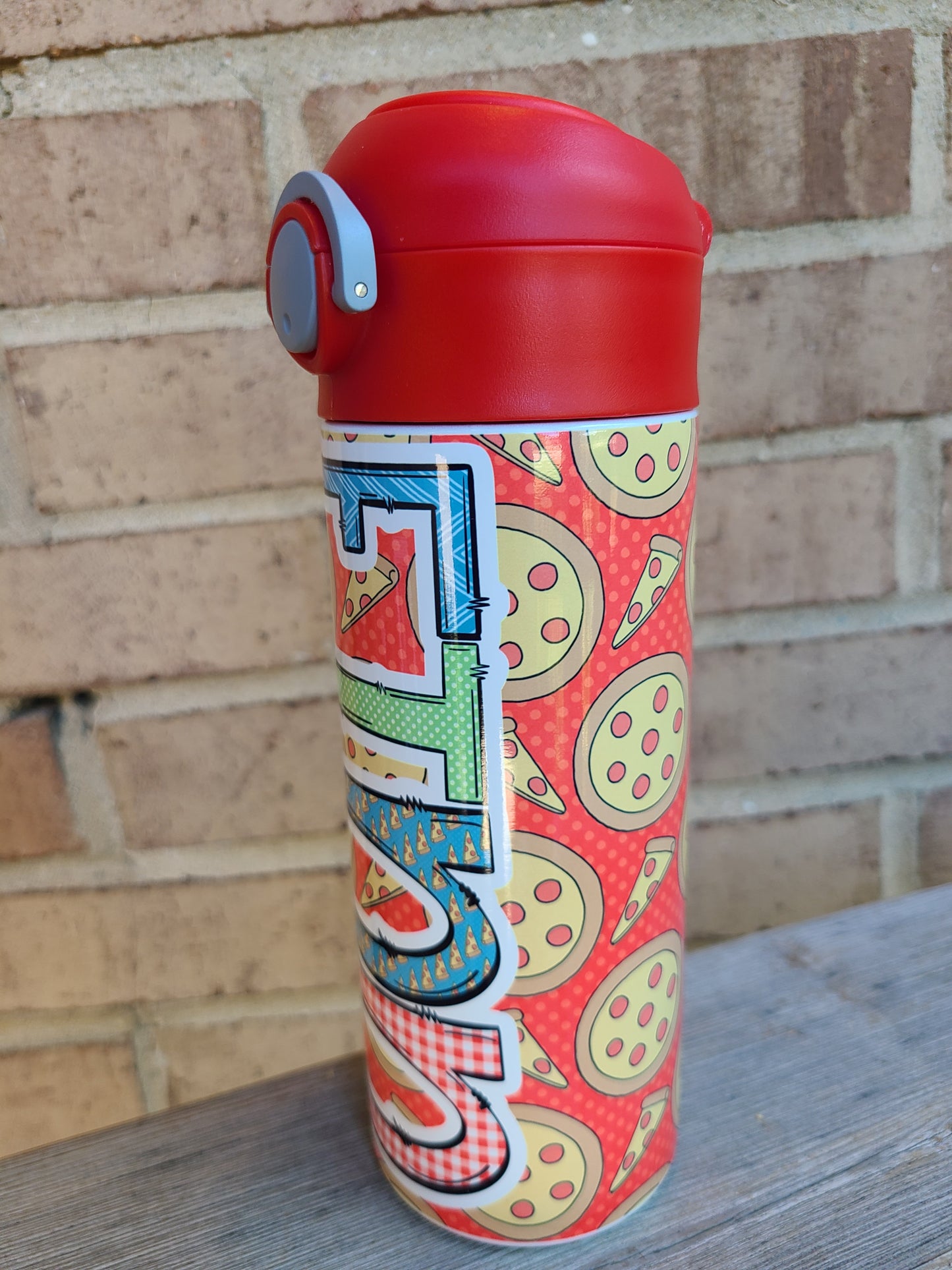 Pizza Themed Flip Top Water Bottle - Personalized
