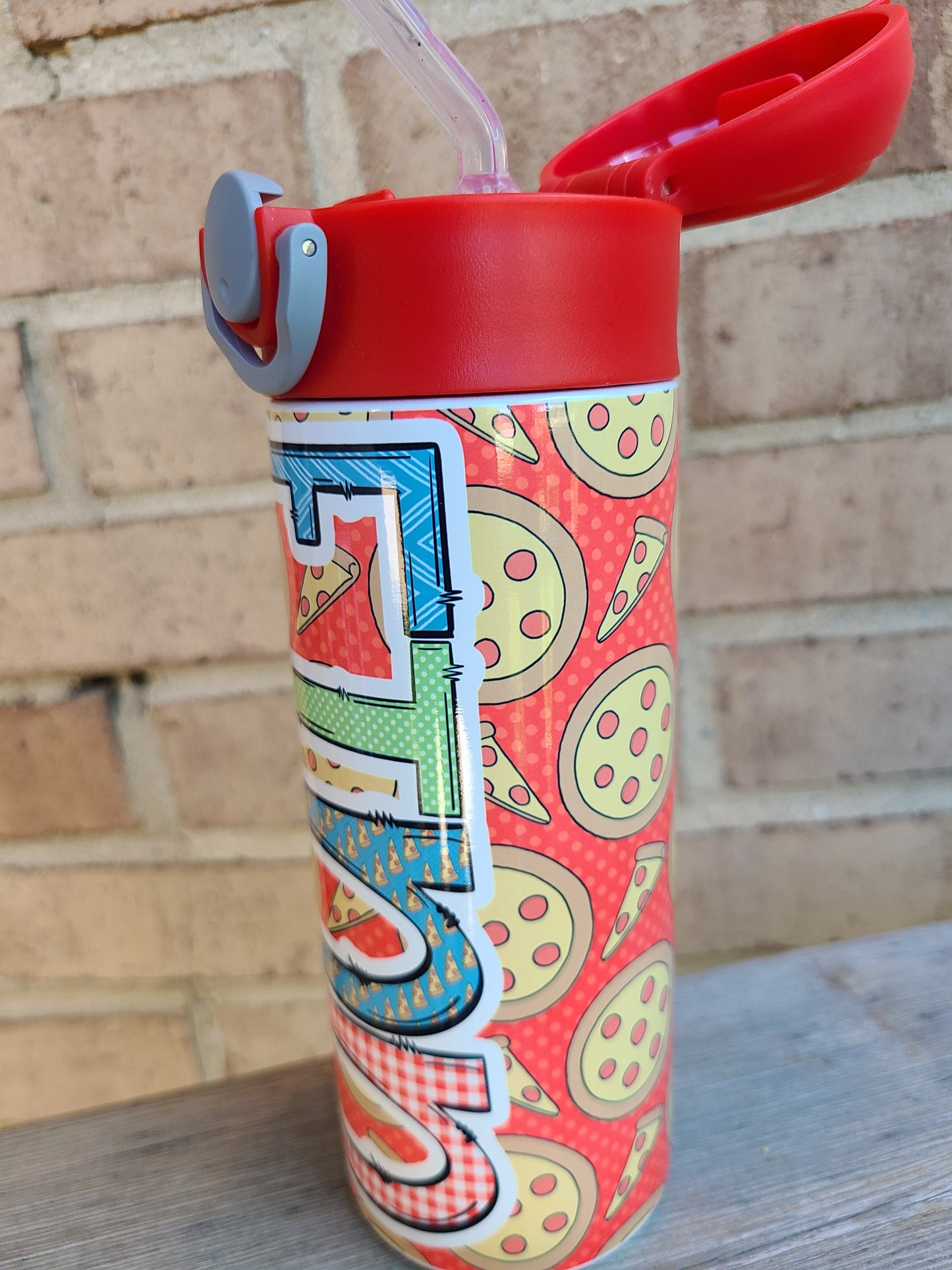 Pizza Themed Flip Top Water Bottle - Personalized