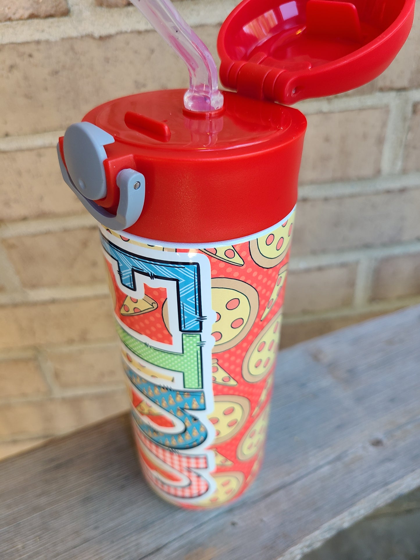 Pizza Themed Flip Top Water Bottle - Personalized