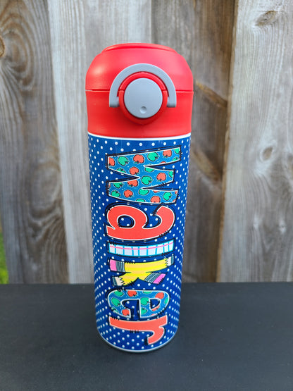 Blue School Days Personalized Water Bottle - 12 oz Flip Top Water Bottle with Straw
