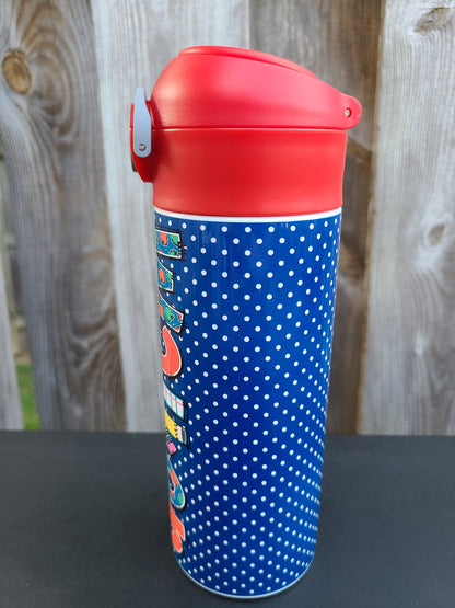 Blue School Days Personalized Water Bottle - 12 oz Flip Top Water Bottle with Straw