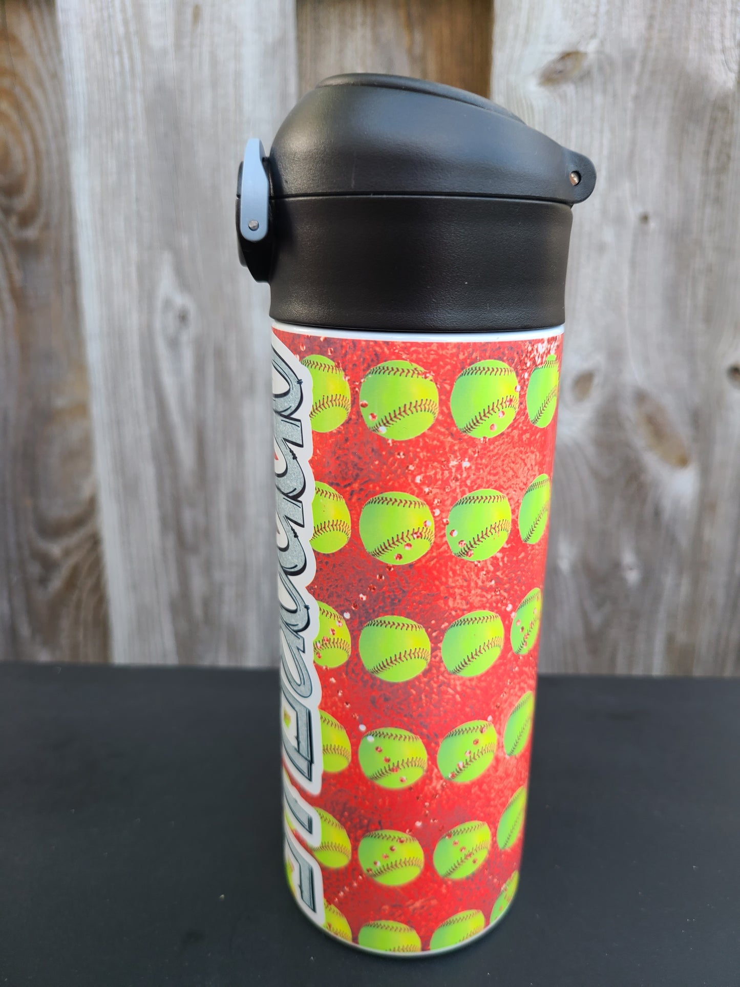 Red Softball Personalized Water Bottle - 12 oz Flip Top Water Bottle with Straw