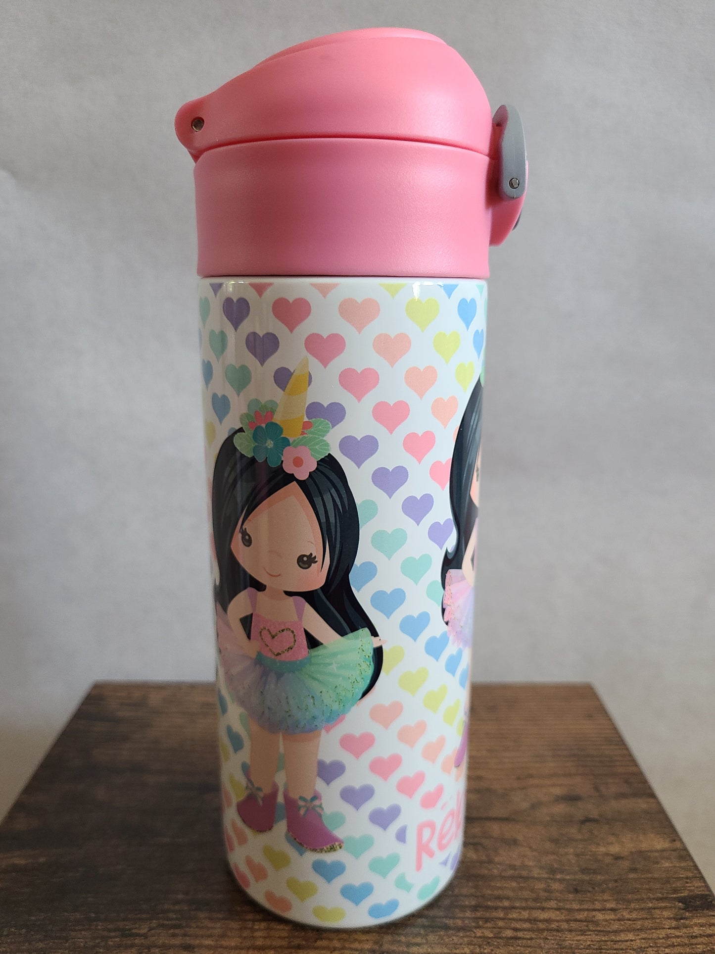 Rainbow Tutu Unicorn Girl Water Bottle - 12 oz Flip Top Water Bottle with Straw