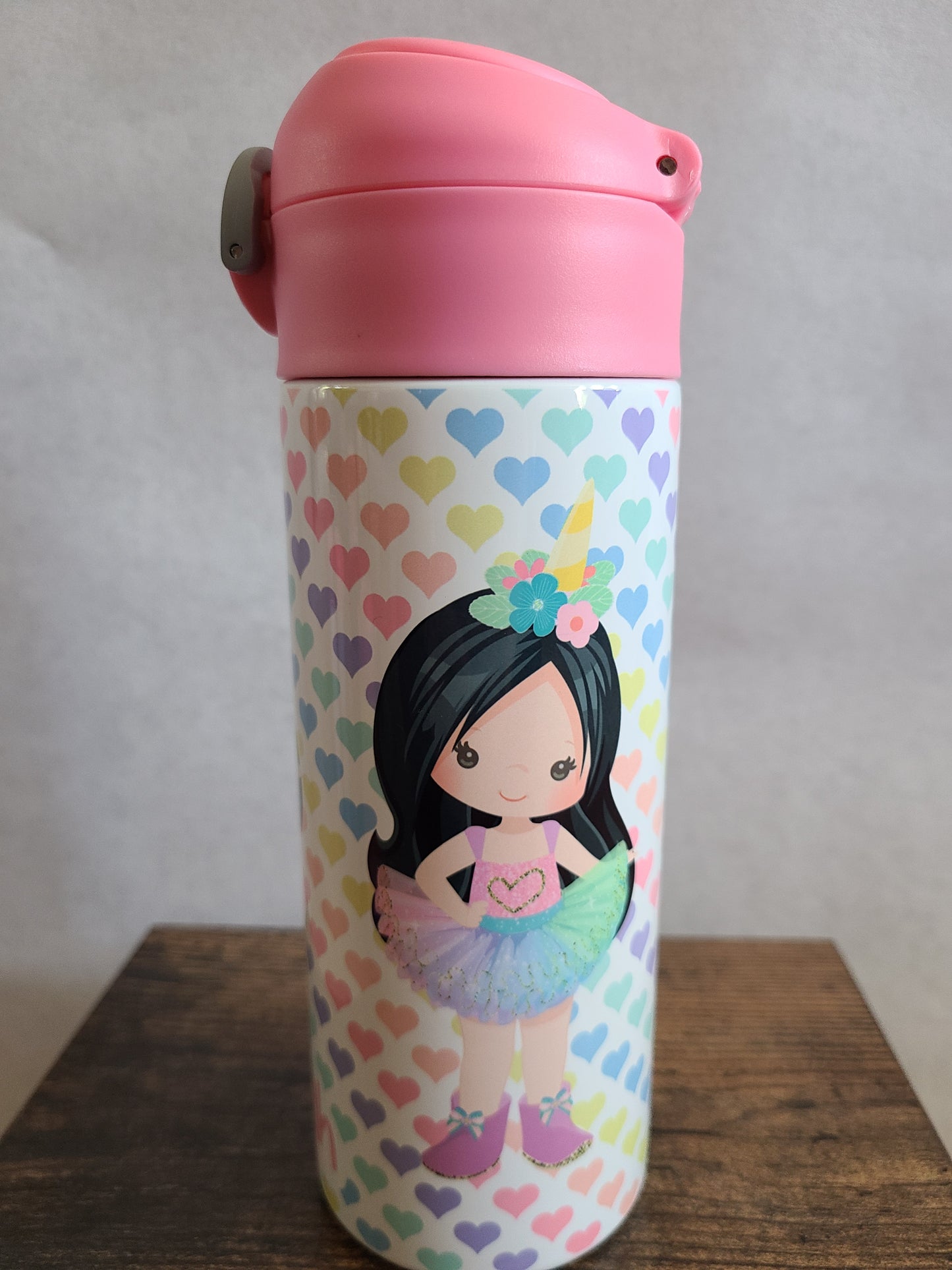 Rainbow Tutu Unicorn Girl Water Bottle - 12 oz Flip Top Water Bottle with Straw