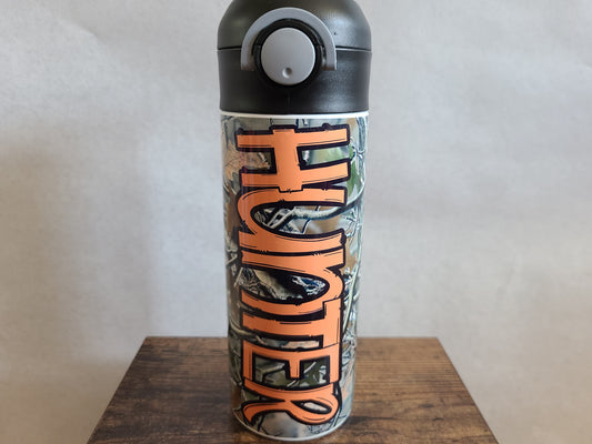 Orange and Real Leaf Camo Flip Top Water Bottle - Personalized