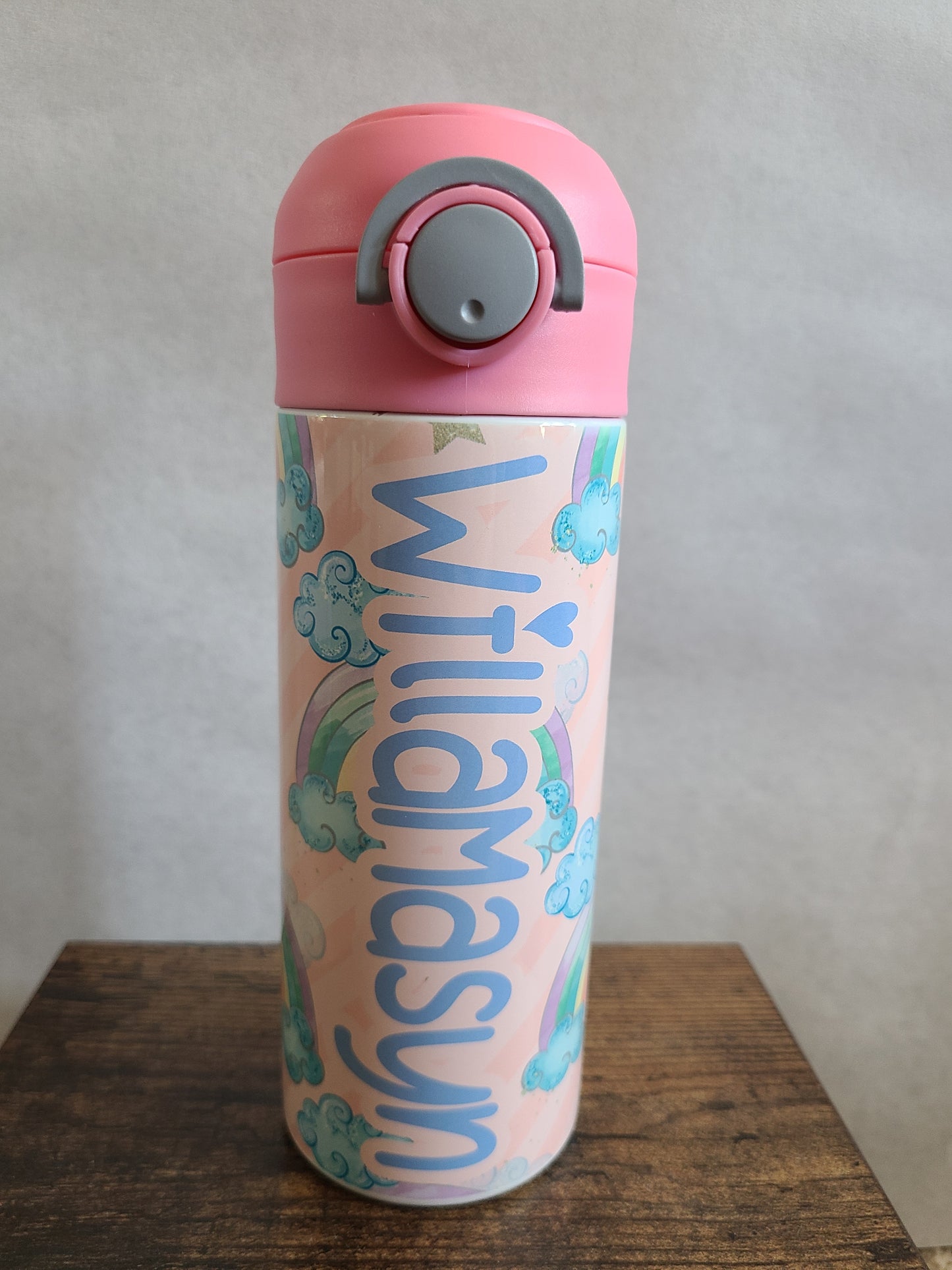 Pink Rainbows Flip Top Water Bottle - Personalized
