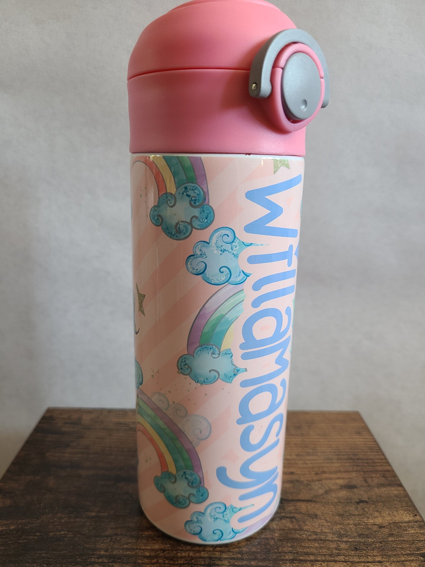Pink Rainbows Flip Top Water Bottle - Personalized