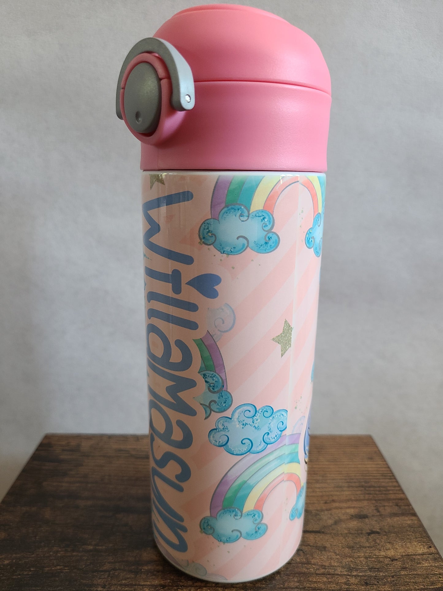 Pink Rainbows Flip Top Water Bottle - Personalized