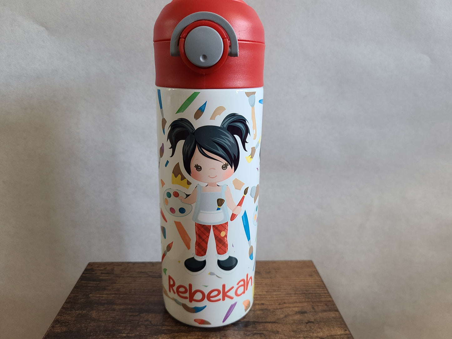 Artist Child Personalized Water Bottle - 12 oz Flip Top Water Bottle with Straw