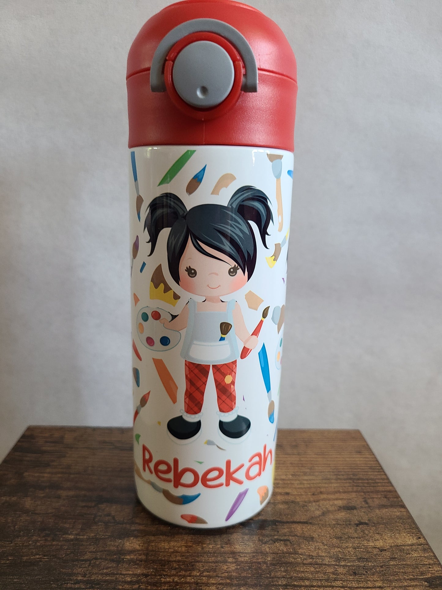 Artist Child Personalized Water Bottle - 12 oz Flip Top Water Bottle with Straw