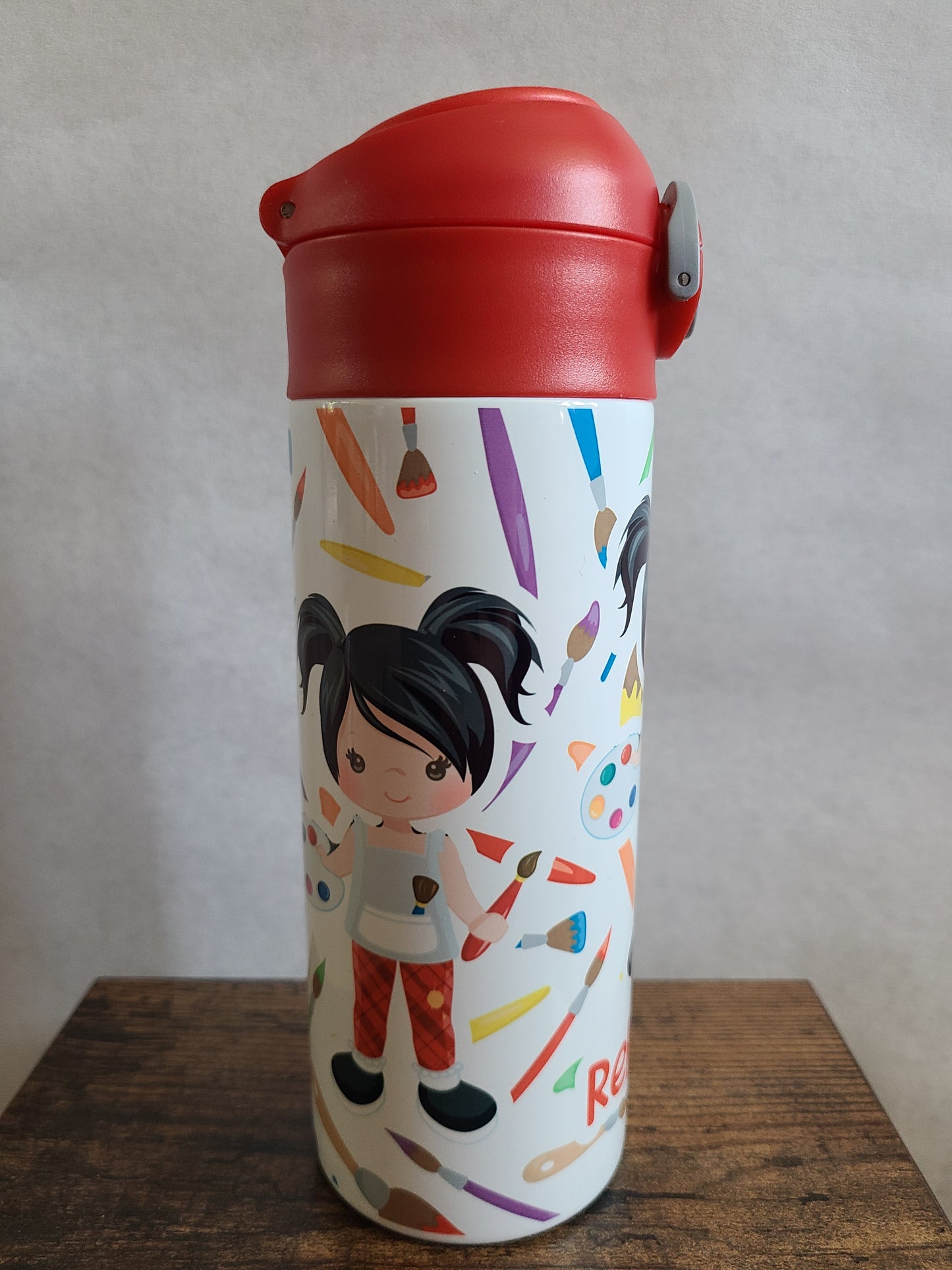 Artist Child Personalized Water Bottle - 12 oz Flip Top Water Bottle with Straw