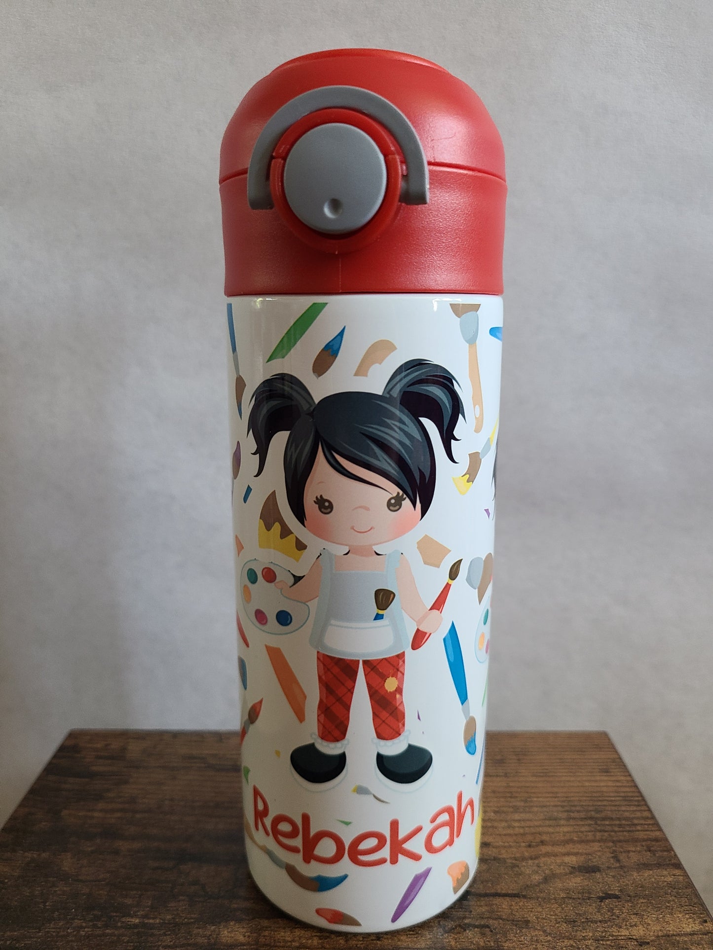 Artist Child Personalized Water Bottle - 12 oz Flip Top Water Bottle with Straw