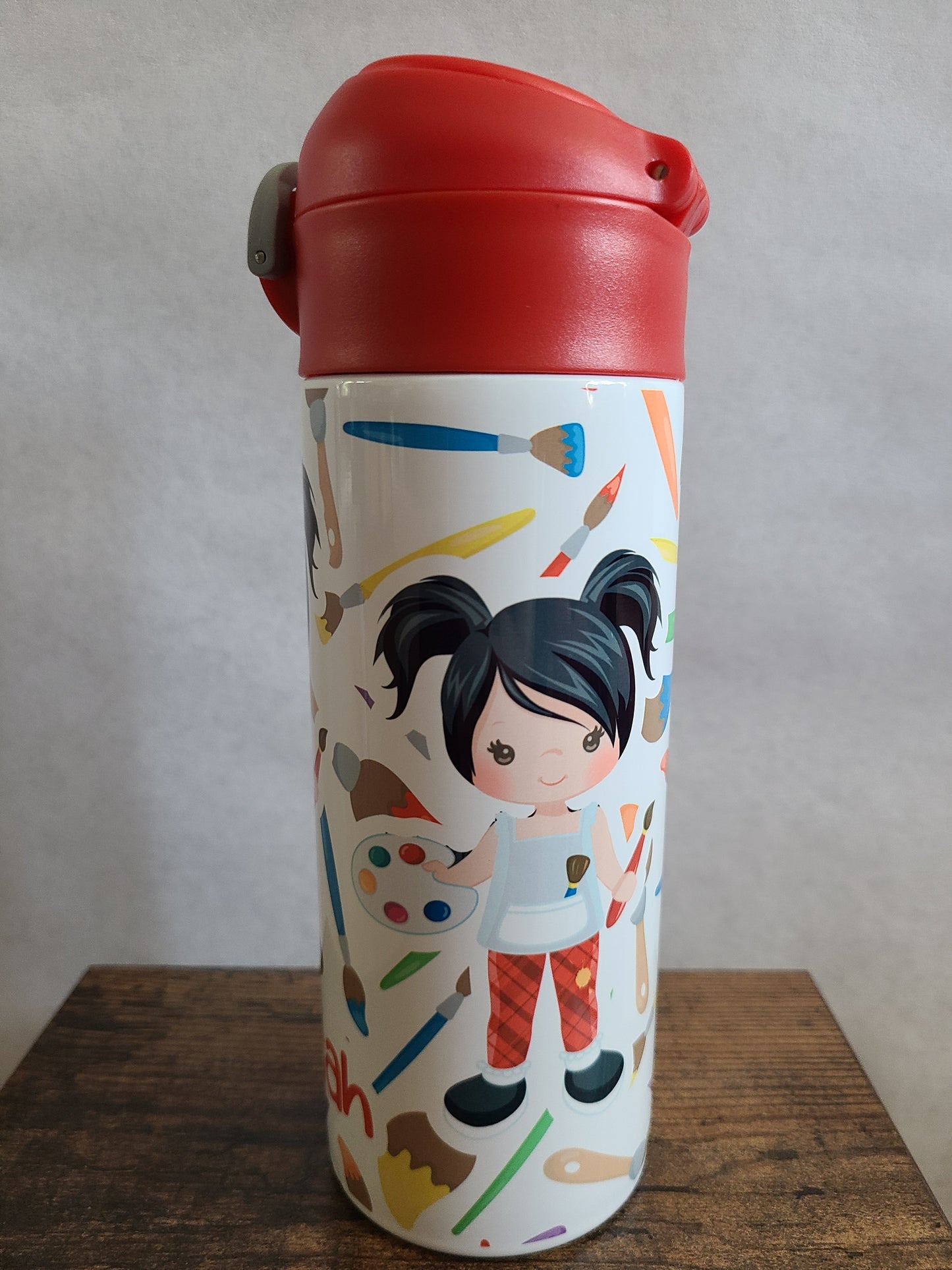 Artist Child Personalized Water Bottle - 12 oz Flip Top Water Bottle with Straw