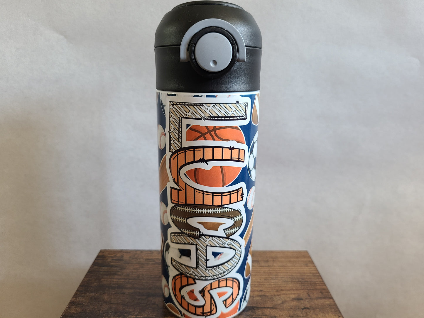 Personalized Sports Lover Water Bottle - 12 oz Flip Top Water Bottle with Straw