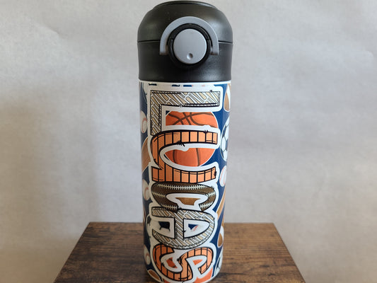 Personalized Sports Lover Water Bottle - 12 oz Flip Top Water Bottle with Straw