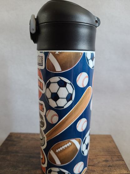 Personalized Sports Lover Water Bottle - 12 oz Flip Top Water Bottle with Straw