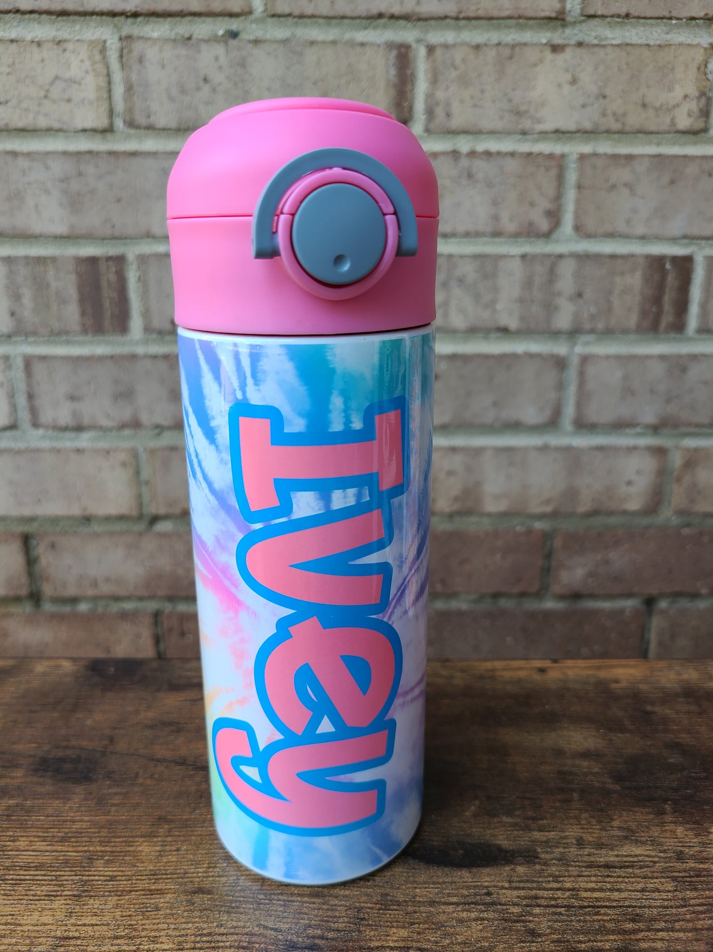 Colorful Tie Dye Flip Top Water Bottle - Personalized