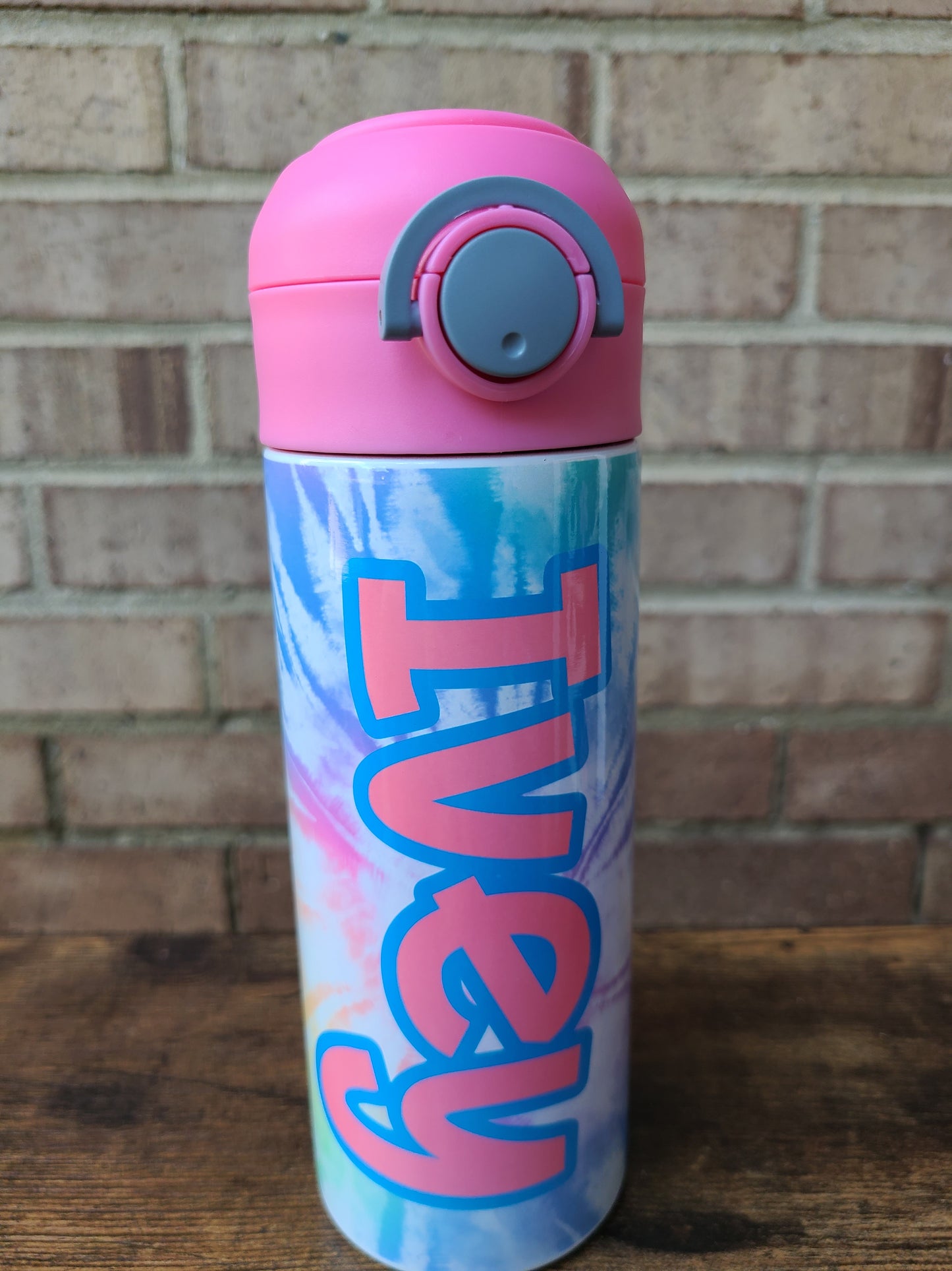 Colorful Tie Dye Flip Top Water Bottle - Personalized