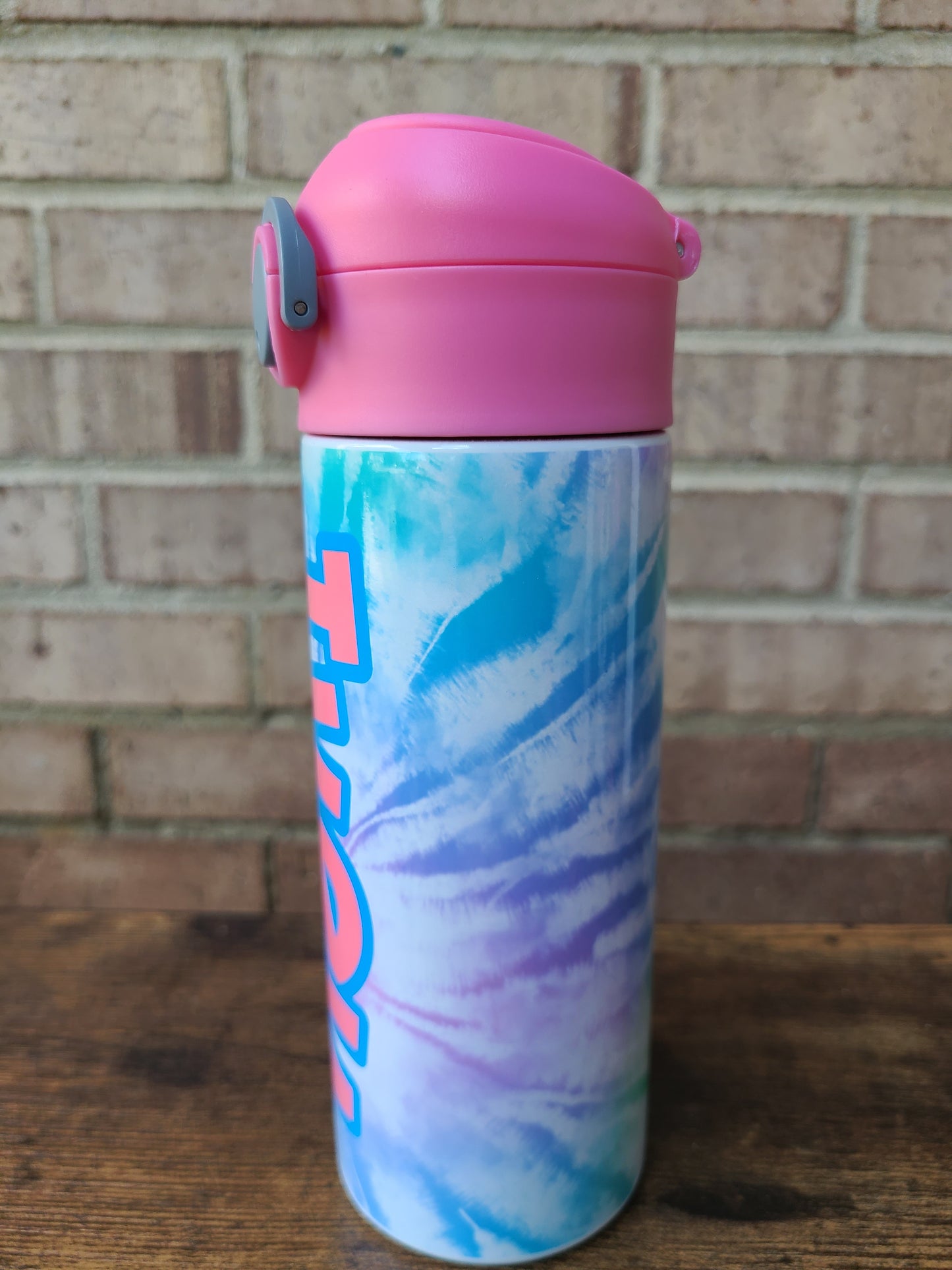 Colorful Tie Dye Flip Top Water Bottle - Personalized