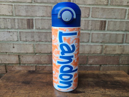 Orange and Blue Tie Dye Personalized Water Bottle