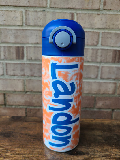 Orange and Blue Tie Dye Personalized Water Bottle